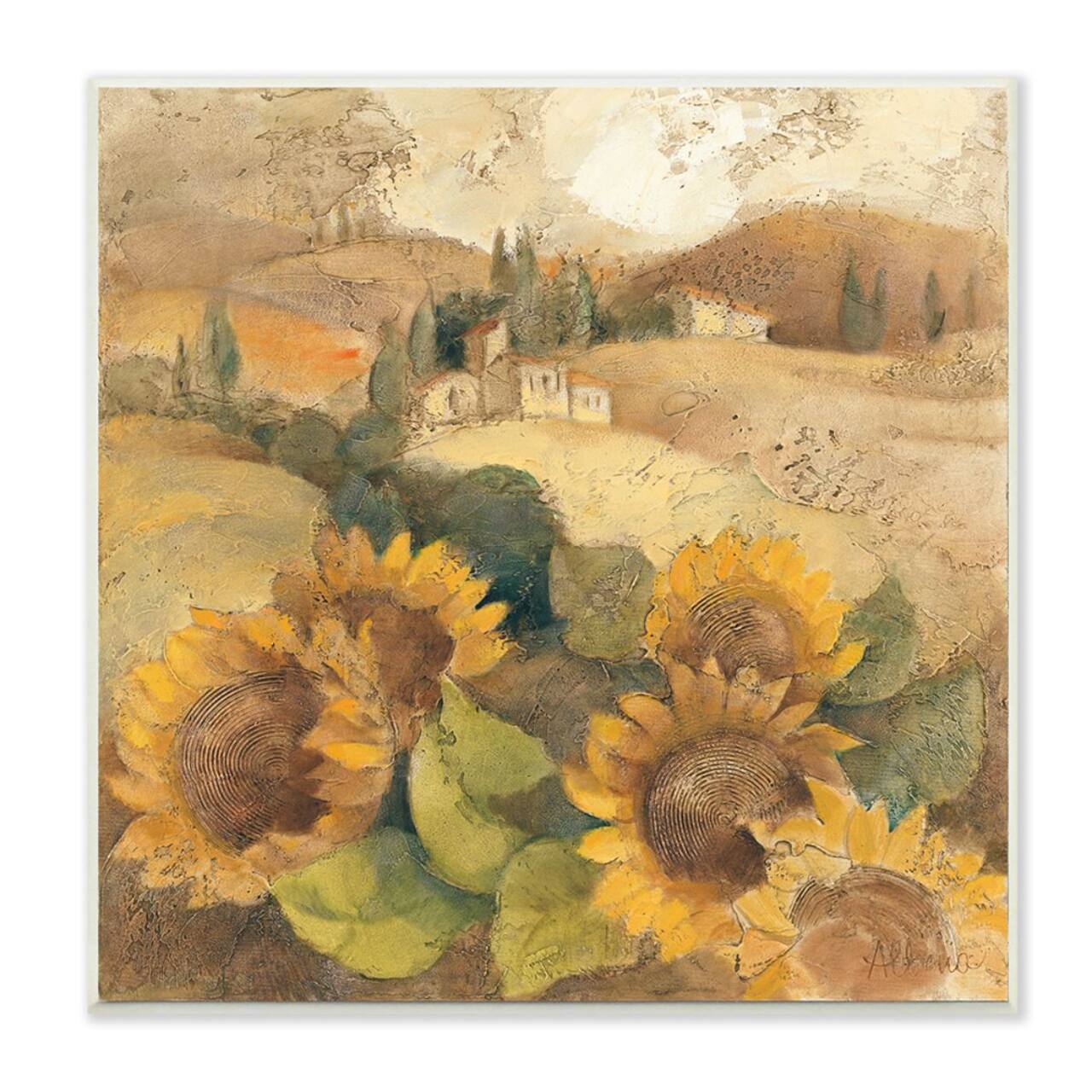 Stupell Industries Vintage Tuscan Sunflowers Soft Yellow Brown Wood Wall Plaque